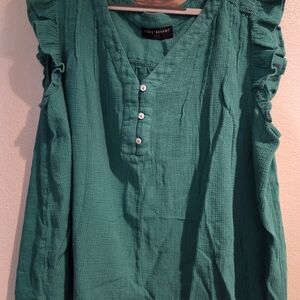 Lane Bryant Teal Ruffle-Sleeve Button V-Neck Blouse 22/24